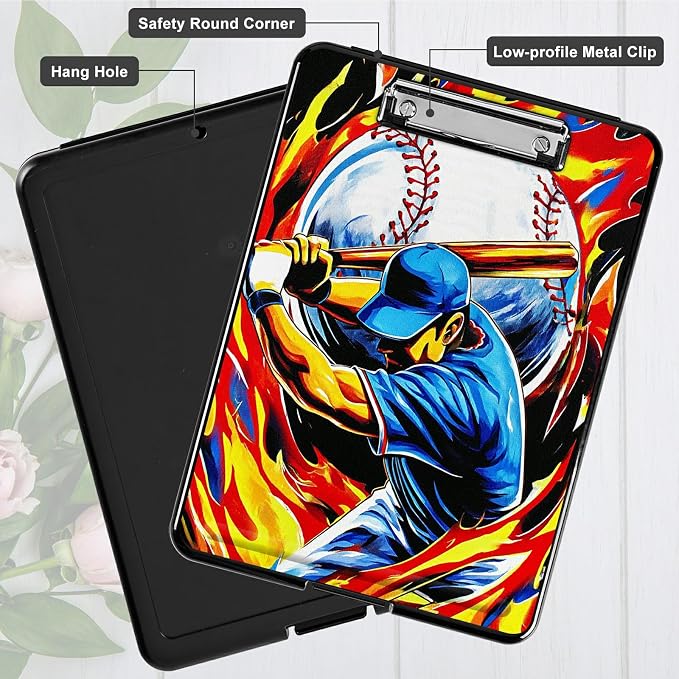 Heavy Duty Storage Clipboard, Slim Nursing Clipboard with Internal Pen Case, Portable File Organizer Case for A4 Letter Size Paper Office Medical Professionals, Baseball Man