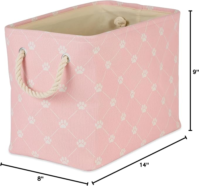 Bone Dry Pet Storage Paw and Bone, Trellis Collection, Small Rectangle, 14x8x9, Pink