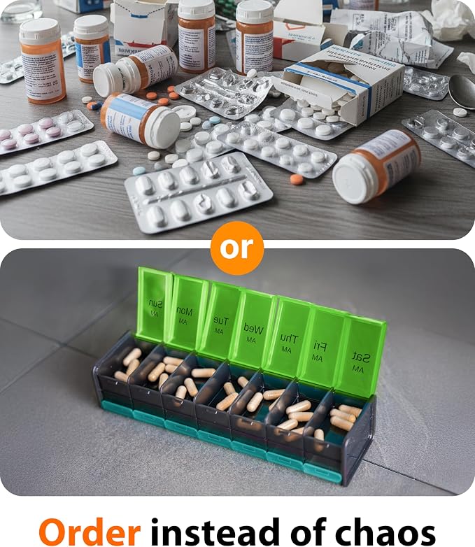 Extra Large Pill Organizer- XXL Pill Box 7 Day - Weekly Pill Organizer with AM PM Large Compartments Big Pill Case for Supplements Jumbo Pill Holder for Vitamins Huge Medicine Organizer 2 Times a Day