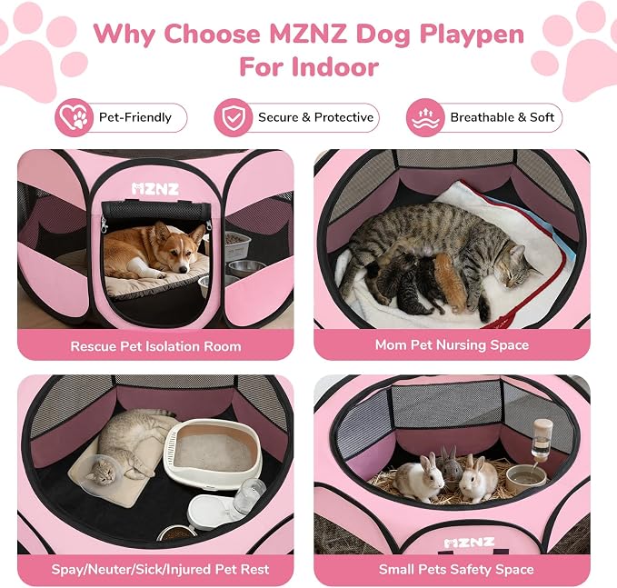 Dog Cat Small Animal Puppy Playpen Crate, Medium, Whole Pink | Portable Pop Up Pet Cage Enclosure Tent Kennel Indoor Outdoor with Carrying Case, No Assembly, Camping Use