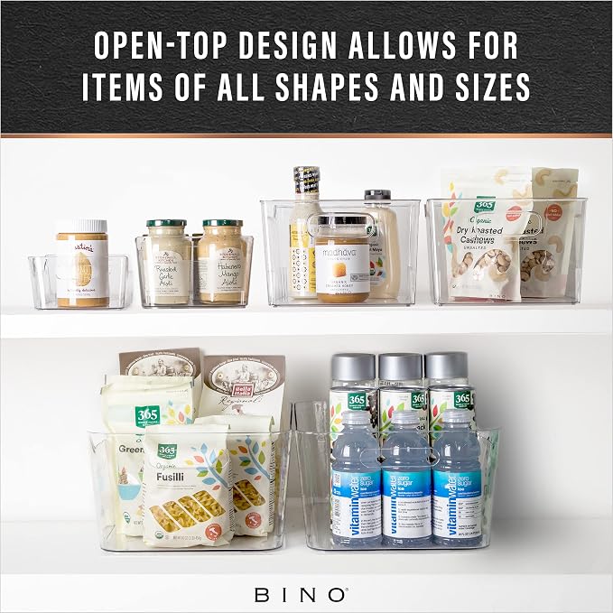 BINO | The SOHO Collection Plastic Storage Bins, X-Small - 4 Pack, Clear | Pantry and Fridge Organizer Containers, Kitchen Cabinet and Medicine Cabinet Bins