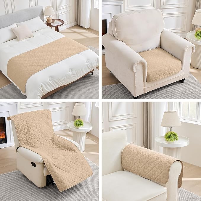 PAWFINITY Waterproof Bed Cover for Dogs, Pet Blanket for Mattress Washable | Paw Print Quilted, Hair Resistant, Anti Cat Scratch, Pee Proof Furniture Protector for Bed, Couch and Sofa, 52x82 Inch, Beige