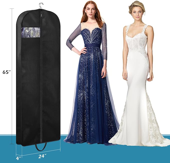 KIMBORA 65" Dress Garment Bags for Hanging Clothes Travel, Gusseted Garment Bags for Closet Storage with Handles for Long Gowns, Coats（3 Packs）