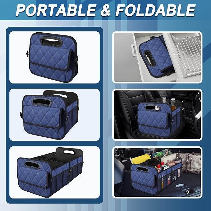 Deosk Car Trunk Organizer for SUV, Car Organizers and Storage with Reinforced Handles, Car Accessories for Women/Men 50L Waterproof Polyester Trunk Organizer(Medium, Dark Blue)