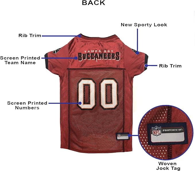 Pets First NFL Tampa Bay Buccaneers Dog Jersey, Size X-Large, Football Shirt Costume for Pet, Dog Sports T-Shirt, NFL Team Clothing for Cats, Licensed Pet Apparel Available in 7 Sizes and 32 Teams