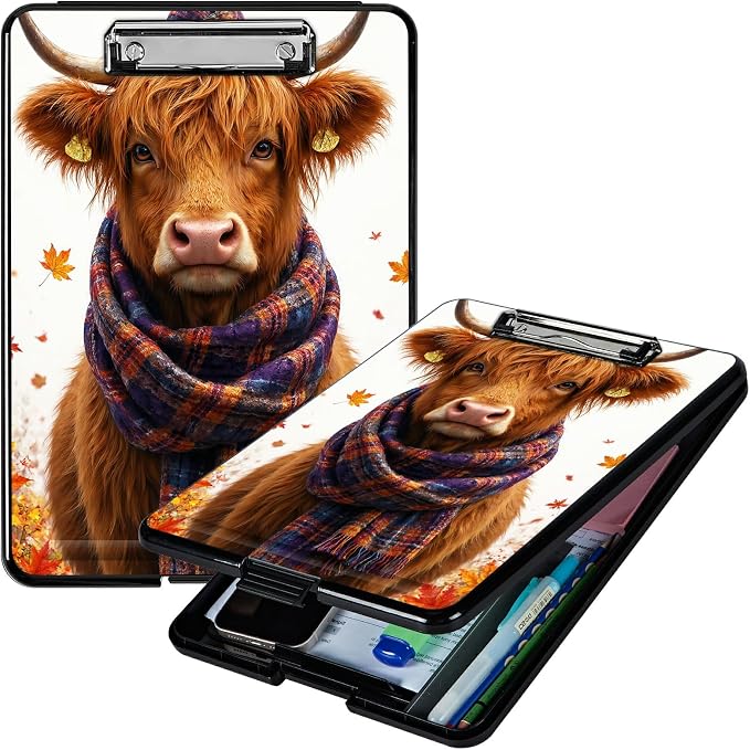 Heavy Duty Storage Clipboard, Slim Nursing Clipboard with Internal Pen Case, Portable File Organizer Case for A4 Letter Size Paper Office Medical Professionals, Scarf Yellow Bull