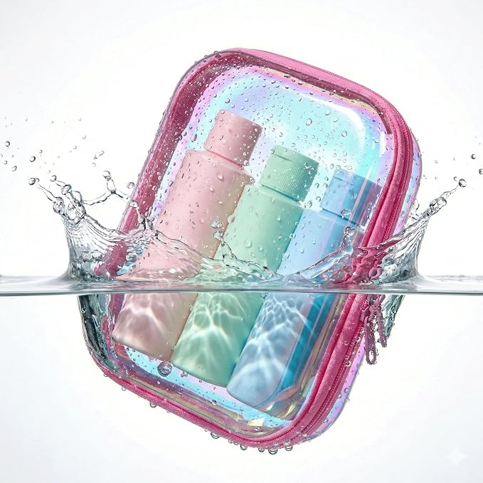 Clear Hard Shell Organizer Cases, 2 Pack | Iridescent PET shell with water-resistant, scratch-resistant surface for travel, toiletries, electronics and daily essentials