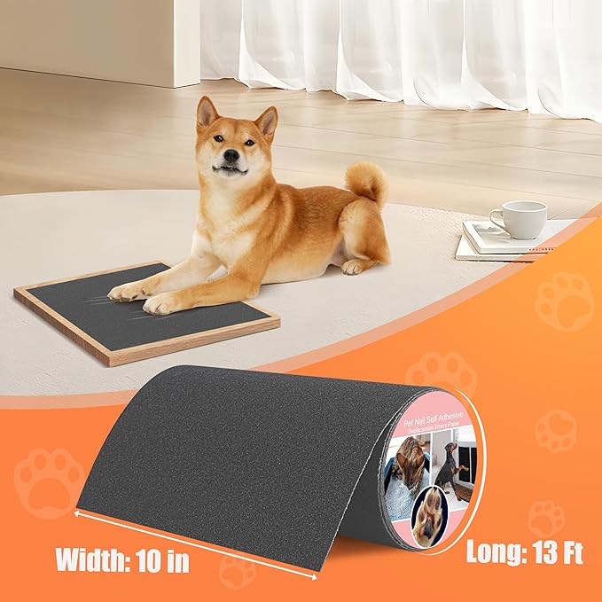 Pet Nail Self Adhesive Replacement Emery Paper Fits Most Dog Scratch Pad Cat Litter Box DIY on The Places Where Pets Like to Scratch Alternatives to Cat and Dog Nail Clippers (10in*13ft, Gray)