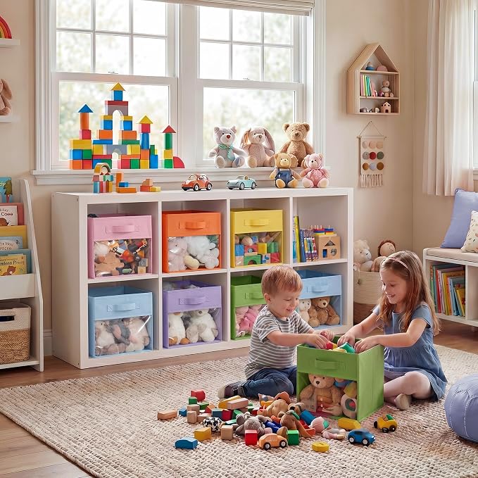 GRANNY SAYS 11x11 Storage Cube, Fabric Storage Bins, Rainbow, 6-Pack | Clear Window Front, Reinforced Handles, Collapsible, Suitable for Shelves, Closets, Organizing Toys, Clothes, Blankets