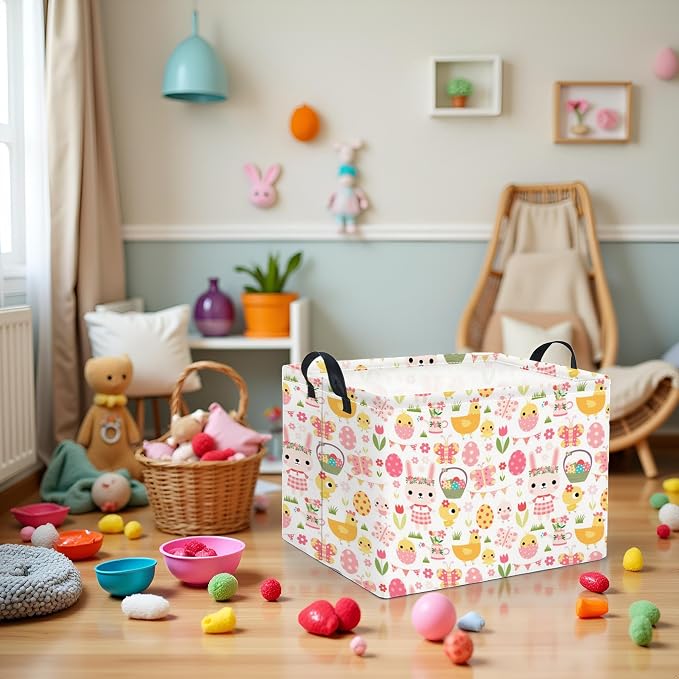 Rectangular Easter Basket Easter Basket for Kids Baby Storage Basket Cute Toy Storage Bin Organizer Shelf Book Basket Easter Room Decor(Pink Easter Egg)