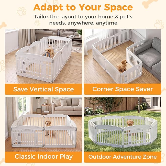 NEWBULIG 24 Inch 8 Panels Dog Playpen, Plastic Pet Play Pen Fence | Portable, Secure Locking Door, Indoor Outdoor Yard RV Camping, Small Medium Dogs, Black