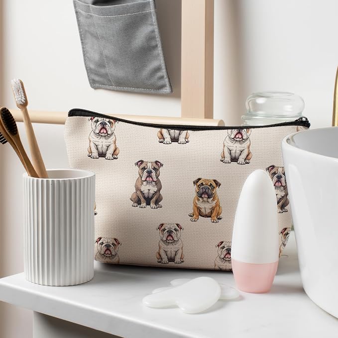 English Bulldog Dog Makeup Bag, English Bulldog Lovers Gifts Cosmetic Bag for Women, Dog Mom Lovers Owner Gifts for Women Christmas, Pet Lover Gift Zipper Travel Makeup Pouch for Purse