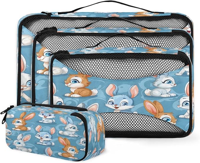 Packing Cubes for Travel, Animals Rabbits Travel Luggage Packing Organizers for Women Men, Large Custom Toiletries Bag for Cosmetics Toiletries, Cartoon Rabbits