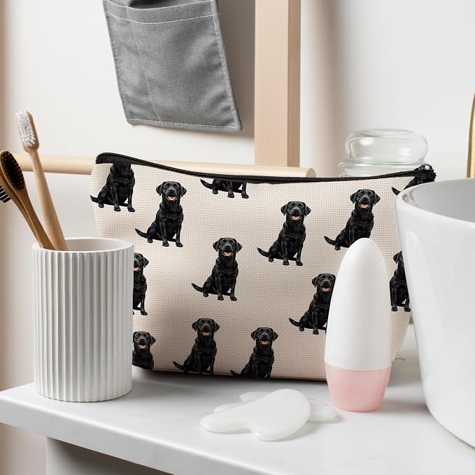 Black Labrador Retriever Dog Makeup Bag, Labrador Retriever Lovers Gifts Cosmetic Bag for Women, Dog Mom Lovers Owner Gifts for Women, Pet Lover Gift Zipper Travel Makeup Pouch for Purse