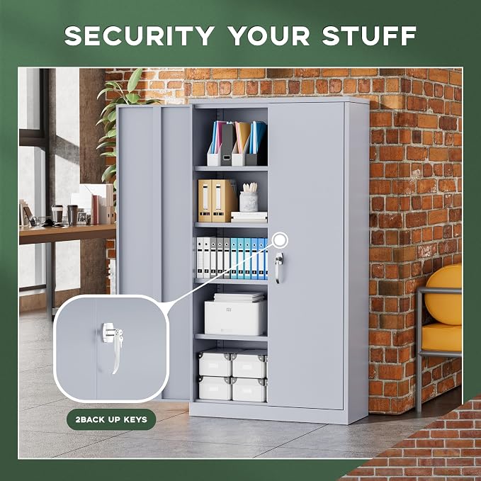 Greenvelly Metal Storage Cabinet with Locking Doors, 72" Dark Grey Lockable Storage with Adjustable Shelves, Steel Tool Cabinet for Home Office, Garage (36" x 18")