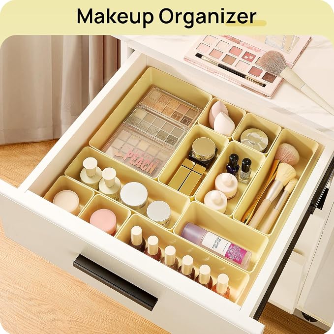 Vtopmart 25 Pack Plastic Drawer Organizers with Non-slip Rubber Pads | 4-Size Versatile Makeup Organizer, Storage Containers Small Bins for Makeup, Jewelries, Bedroom, Kitchen Utensils and Office