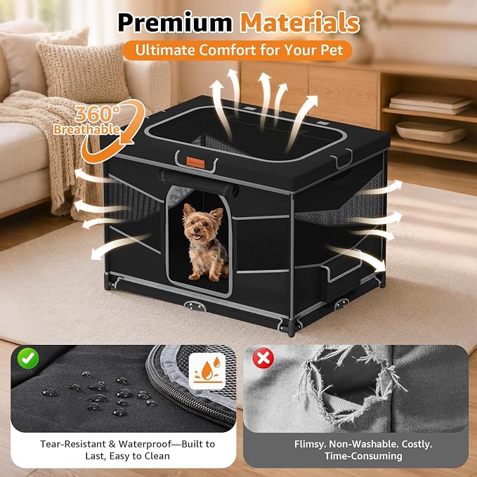 LOOBANI Puppy Playpen for Indoors32 x24 x22, Foldable & Portable, Black | Playpen for Dogs Indoor Small, Sturdy Cat Playpen with Removable, Washable 690D Fabric Cover, Travel Dog Crate with Carry Bag