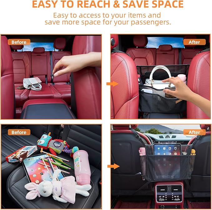 WLLWOO Car Net Pocket Organizer Purse Holder Console Front Seat Storage | Multi Pocket Car Seat Organize Bag Handbag Holder Between Seats Back Barrier