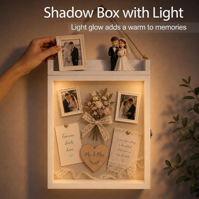 11x16 Flower Shadow Box Frame with Shelves, White