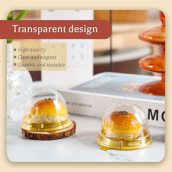 NPLUX 100 Pack Gold Mini Individual Cupcake Containers with Clear Lids | 100 clear PET Cupcake Boxes,2.8x2 IN,Desk Pet,Mini Cupcake Holder,for Weddings, Holiday Gifting, and Dessert Displays