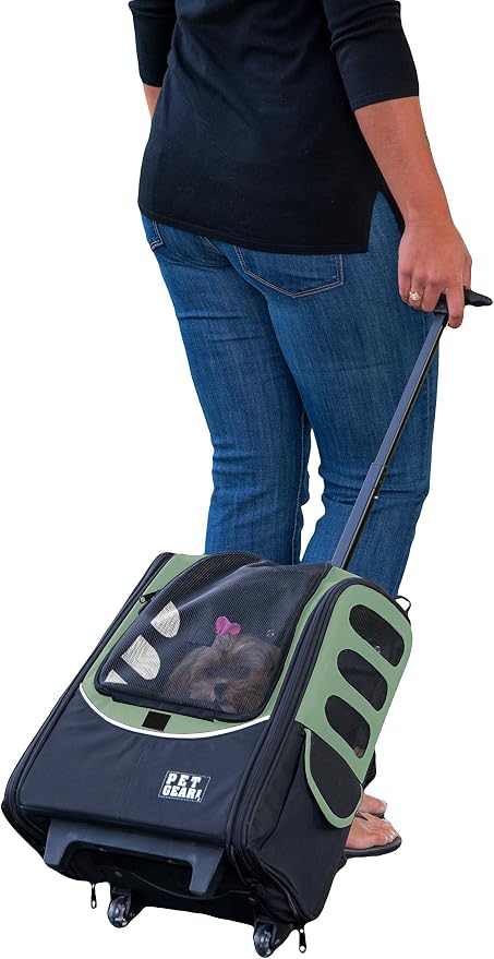 Pet Gear I-GO2 Roller Backpack, Travel Carrier, Car Seat for Cats/Dogs, Mesh Ventilation, Included Tether, Telescoping Handle, Storage Pouch, 2 Models, Available 12 Colors