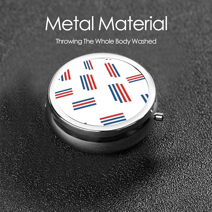 Purse Pill Organizer, Barber Shop Flag Stripes Cute Round Box, Compact Case for Vitamins, Travel Dispenser Pocket Carry for Her