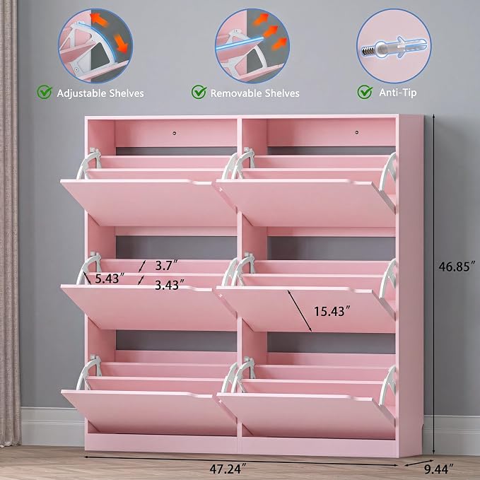 BORNOON Shoe Cabinet with 6 Flip Drawers, Slim Narrow Shoe Storage Cabinet, Freestanding Shoe Organizer for Entryway, Hallway, Foyer