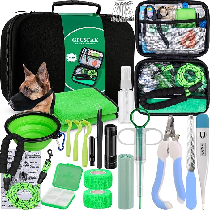 Pet First Aid Kit for Dogs - Pet Emergency Kit for Camping Hiking Traveling Hunting and Sports (Green)