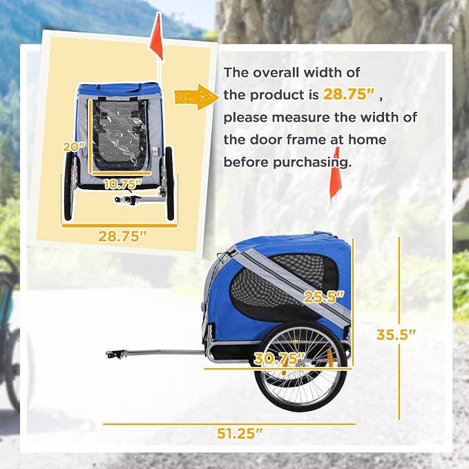 Aosom Dog Bike Trailer Easy Folding Cart Frame 20" Wheels | Pet Wagon Bicycle Trailer, Large Rubber Wheels, 3 Entrances, Mesh Screen, Off-Road and Travel