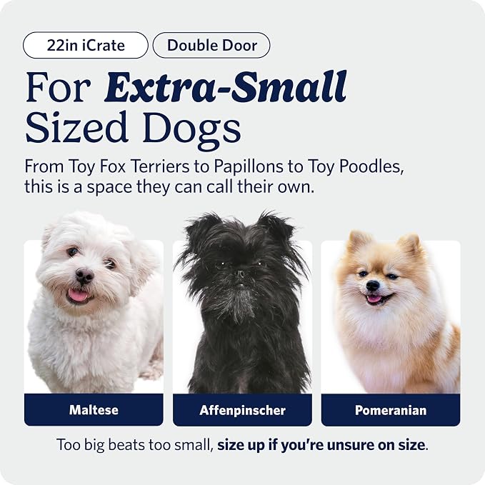 Midwest 22-Inch Double Door iCrate, for Extra-Small Breeds, Up to 15 lbs