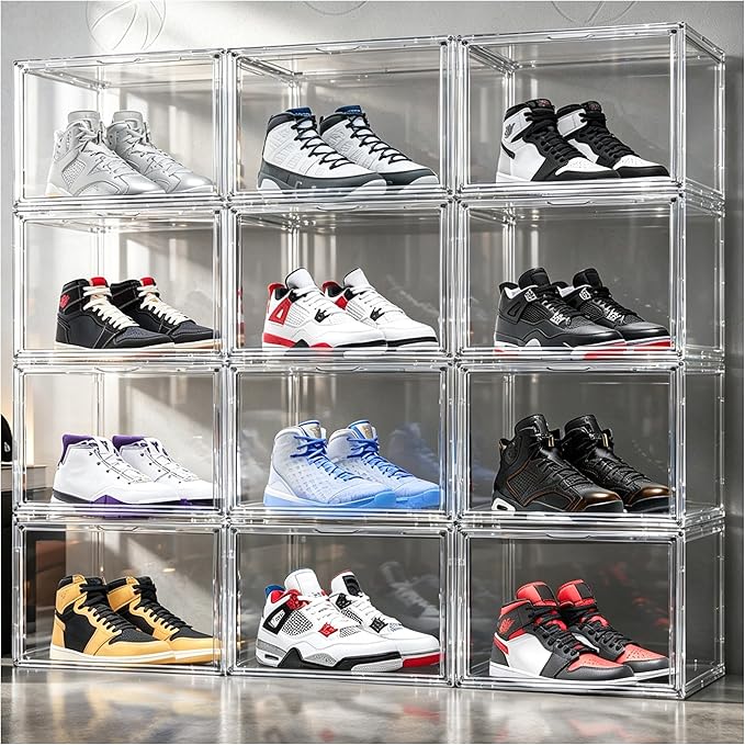 Clear High-Top Sneaker Storage Box, Acrylic Shoe Organizer 1 Pack | Extra height 10.6'' for high-top sneakers & athletic footwear Size 11. Stackable display design keeps collections organized