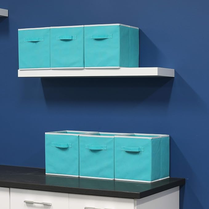 Simple Houseware 11-Inch Foldable Cube Storage Bins, Turquoise, 6-Pack | Lightweight & Durable Structure Fabric Cubes Organizer for Closet or Shelves