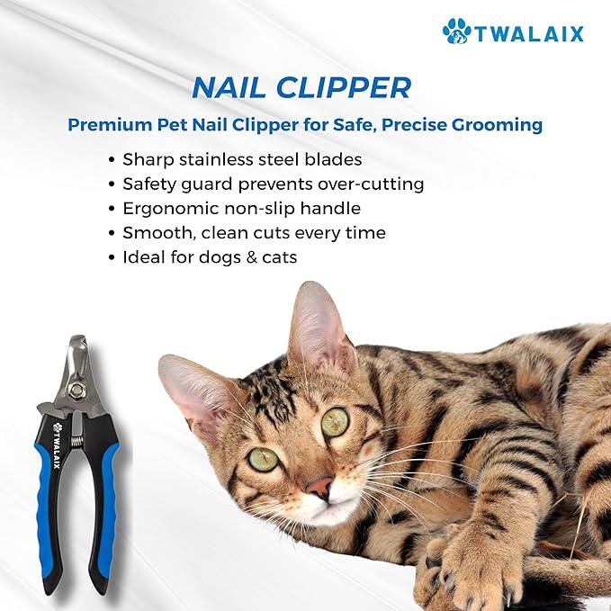 8 in 1 Pet Grooming Kit for Dogs & Cats – Deshedding Brush, Undercoat Rake, Slicker Brush, Nail Clipper, Scissors & Bath Brush for All Coat Types