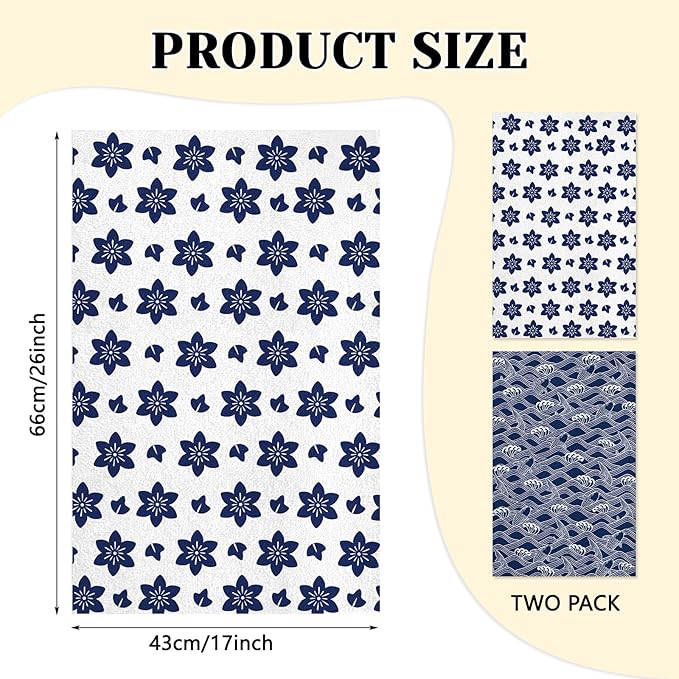 Kitchen Towels Set of 2 - Japanese Style Dish Towels for Kitchen Drying, Cute PatternTowels Soft Absorbent Dish Cloths for Cleaning, Home Decor Housewarming Gifts