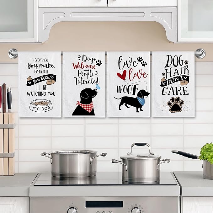 Bonsai Tree Dog Kitchen Towels Set of 4, Dog Mom Gifts for Women, Funny Cute Housewarming Dish Tea Hand Towels for Housewarming Gifts Kitchen Decor
