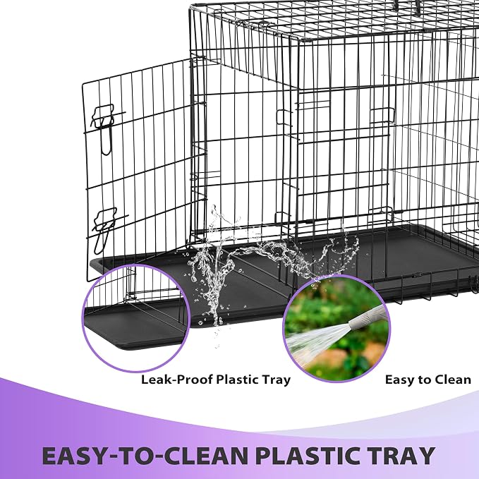 BestPet | Dog Crate | 48" | Black | Foldable Metal Kennel with Double Doors | Secure Slide-Bolt Latches, Leakproof Tray | Portable Dog Cage for Large Breeds | for Travel, Indoor & Outdoor Use
