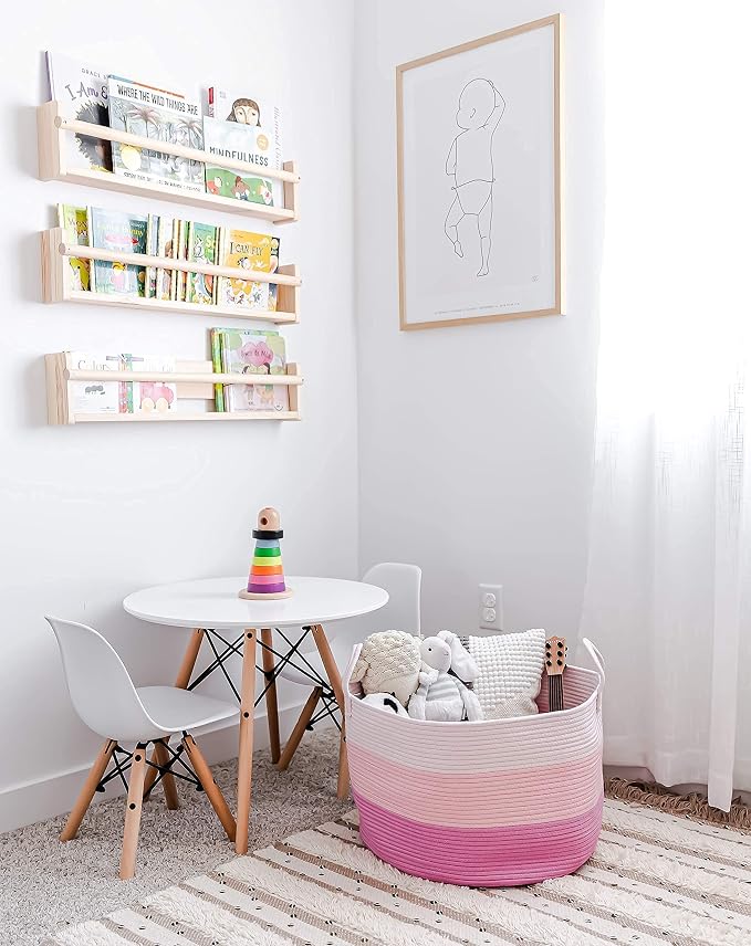 OrganiHaus Round Toy Basket & Blanket Basket, Cotton Rope 20x13" | 3-Toned Pink - Round Cotton Rope Basket, 20x13"