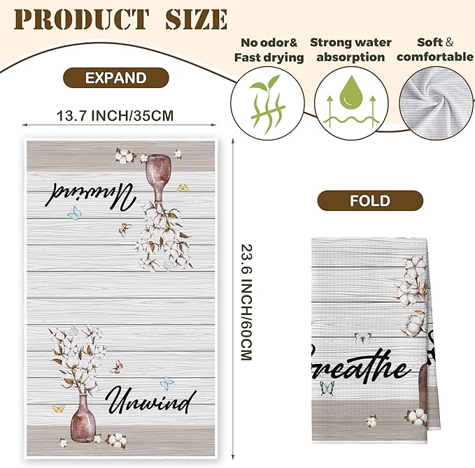 Kitchen Towels Set Of 2, Flower Vase Butterfly Dish Towel For Kitchen, Farm Vintage Bathroom Decorative Hand Towels, Farmhouse Fast Drying Tea Towel, Housewarming Xmas Gifts For Women Mom -B40