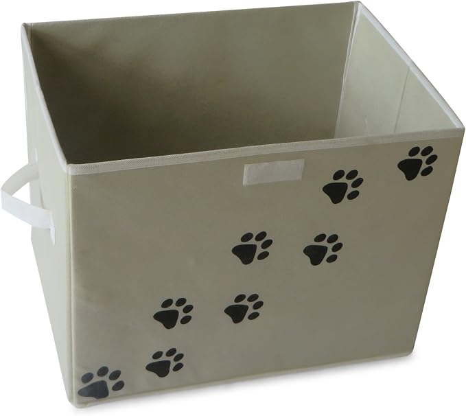 Large Dog Toys Storage Box. 16" x 12" inch Pet Toy Storage Basket with Lid. Perfect Collapsible Canvas Bin for Cat Toys and Accessories Too! (Tan)