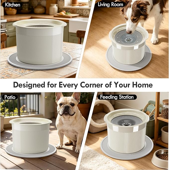 No Spill Ceramic Dog Water Bowl, Large Capacity Slow Drinking Bowl with Floating Disk & Filter, Heavy Duty Anti-Slip Bowl for Small to Medium Dogs, Cats & Multi-Pet Homes Indoor Outdoor