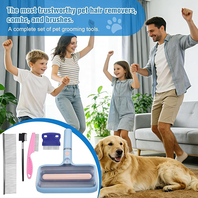 Pet Hair Remover,Lint Rollers for Pet Hair Extra Sticky with Water Spray,Reusable 2-in-1 Dog & Cat Hair Removal Tool for Furniture,Couch,Carpet,Bedding, and Clothes - Includes 4 Brushes