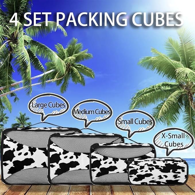 Milk Cow Print Packing Cubes for Travel, Luggage Packing Organizers, Farm Animal Travel Accessories Large Toiletries Bag for Clothes Shoes Cosmetics Toiletries