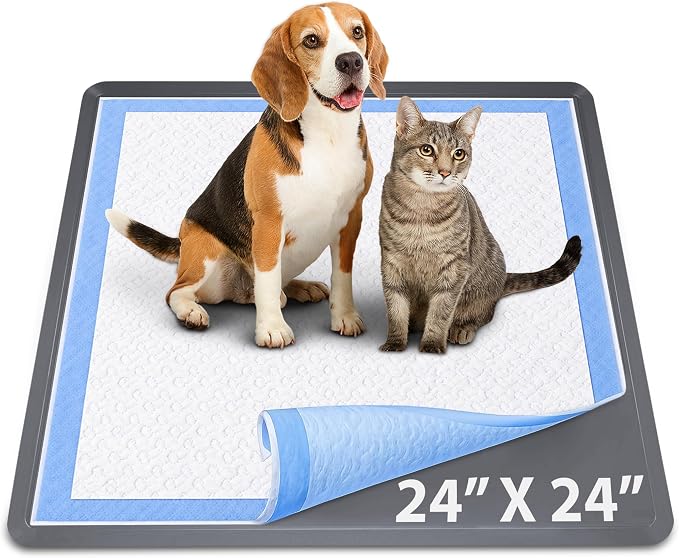 Dog Pee Pad Holder - Fits Up to 24” x 24” Pee Pad - 1 Pack - Dark Grey | Stable Grip, Raised Edges, Quick-Wipe Silicone Surface Dog Potty Tray Holder for Indoor Flooring Protection
