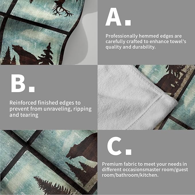 Giwawa Vintage Bear Deer Hand Towel Set of 2, Forest Wildlife Elk Moose Tree Facerag Super Soft Face Towel for Bathroom Kitchen Adult Man