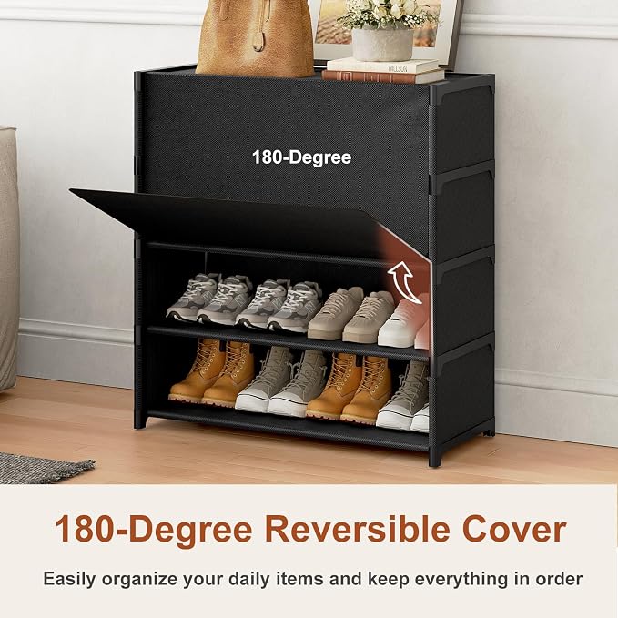 5 Tier Shoe Cabinet with Door, 20-Pair Storage, Black | Ideal for Daily Family Use, Door Keeps Shoes Dust-Free, Stops Pets from Chewing, Simple Tool-Free Install
