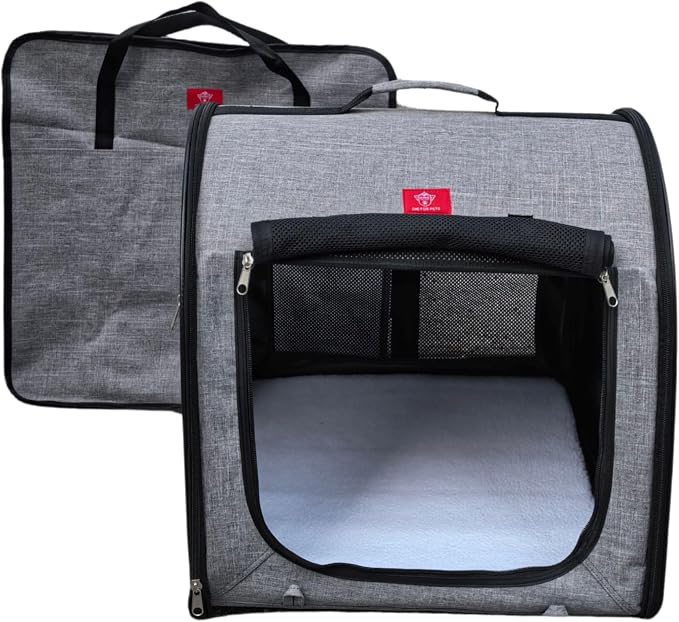 One for Pets Fabric Portable Pet Kennel/Shelter, Single, Gray, 20"x20"x19.5" - Car Seat-Belt Fixture Included