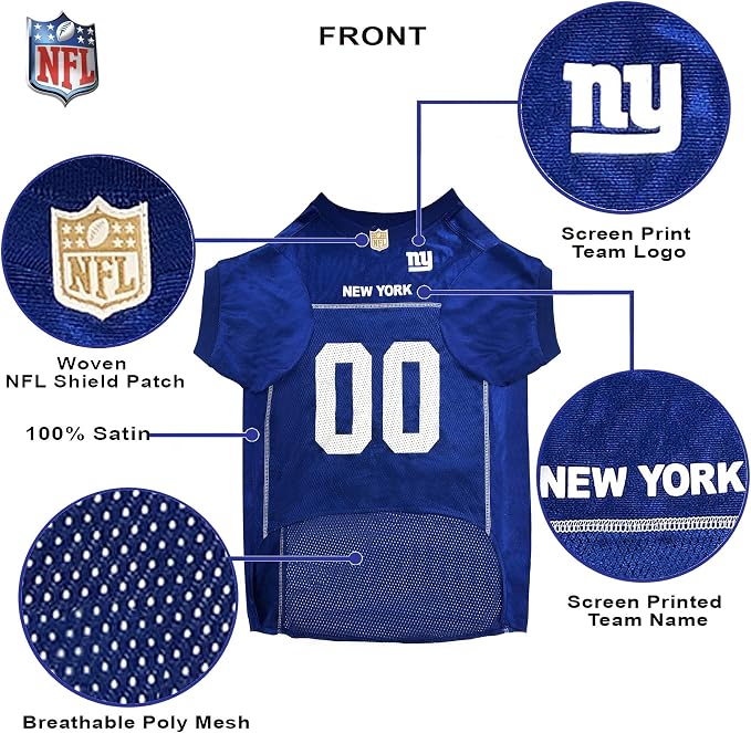 Pets First NFL New York Giants Dog Jersey, Size Large, Football Shirt Costume for Pet, Dog Sports T-Shirt, NFL Team Clothing for Cats, Licensed Pet Apparel Available in 7 Sizes and 32 Teams