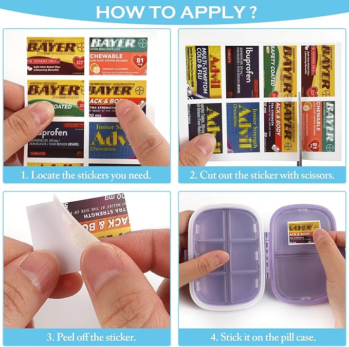 482Pcs Medicine Stickers for Pill Organizers, Pre-Cut Quality Travel Daily Medication Organizer Stickers of Brands, 47 Sheets Pill Box Lables Stickers