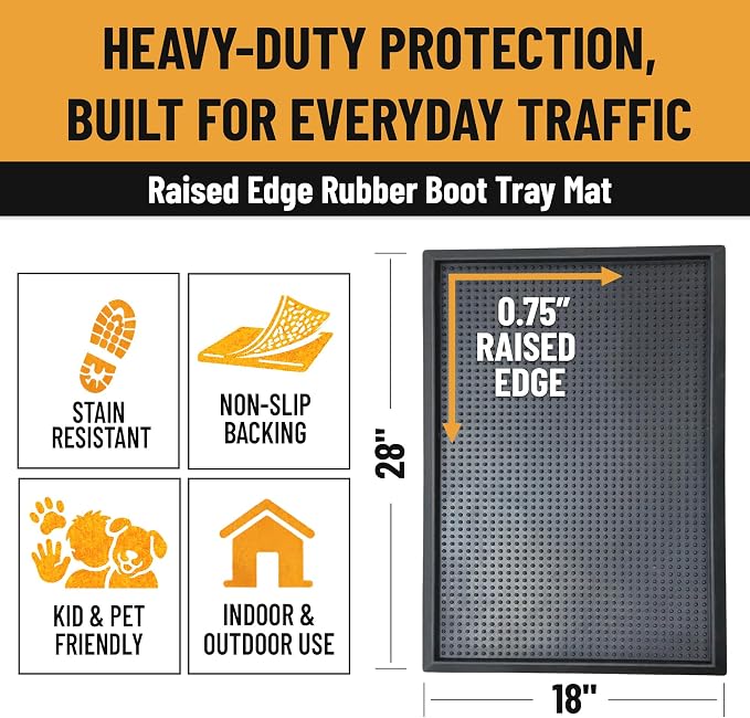 Ottomanson Indoor/Outdoor Boot Tray Non-Slip Doormat Modern Entryway Mat for Entryway Patio Backyard Garage, 18" x 28", Black