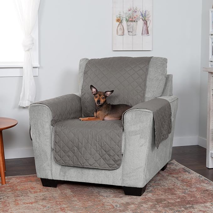 Furhaven Water-Resistant & Reversible Chair Cover Protector for Dogs, Cats, & Children - Two-Tone Pinsonic Quilted Living Room Furniture Cover - Gray/Mist, Chair